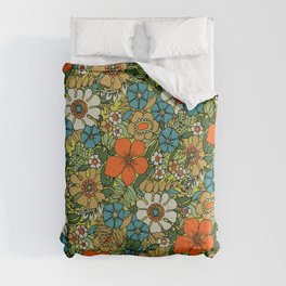 70s Plate Comforter | Jungle, Drawing, Mosaic, 70S, Ink Pen, Pattern, Original, Hippie, Retro, Flowers 