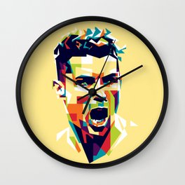 colorful illustration of ronaldo Wall Clock | Cr7, Drafting, Graphicdesign, Concept, Figurative, Watercolor, Digital, Football, Cristiano, Pop Art 
