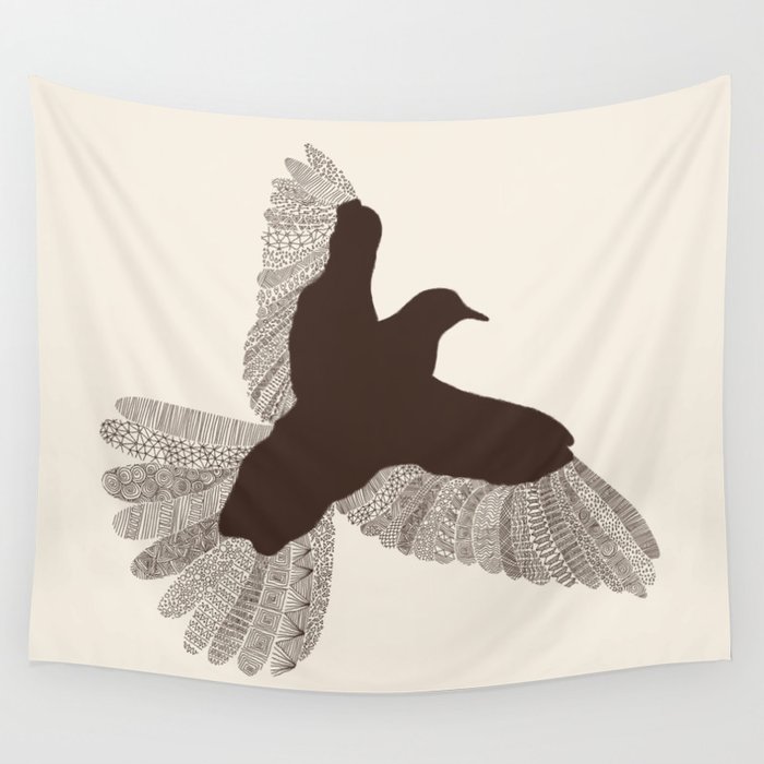 Bird (On Beige) Wandbehang | Drawing, Animals, Illustration, Natur, Graphic-design, Vogel, Tier, Muster, Dove, Silhouette