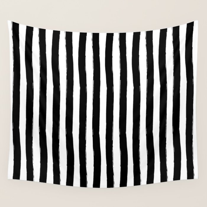 Black and White Cabana Stripes Palm Beach Preppy Wall Tapestry by Cafe