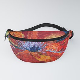 Red Calla Lilies, Kiss of Death floral blossoms portrait painting by Bohumil Kubista Fanny Pack