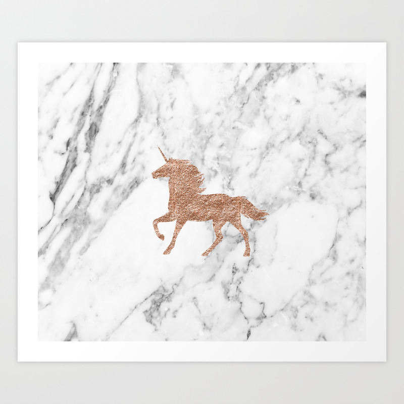 Rose Gold Unicorn On Marble Art Print By Peggieprints Society6