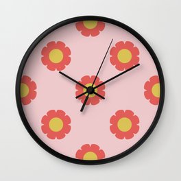 Pink Flower Pattern Wall Clock | Pretty, Flower, Retro, Dormroom, Red, Daisy, Floral, Pattern, Pink, Girlsroom 