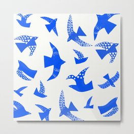 Blue Birds Pattern  Metal Print | Flyingbirdsprint, Bluebirds, Blueandwhite, Drawing, Birdsprint, Blueswallows, Homedecor, Bluepattern, Cutoutshapes, Nordic 