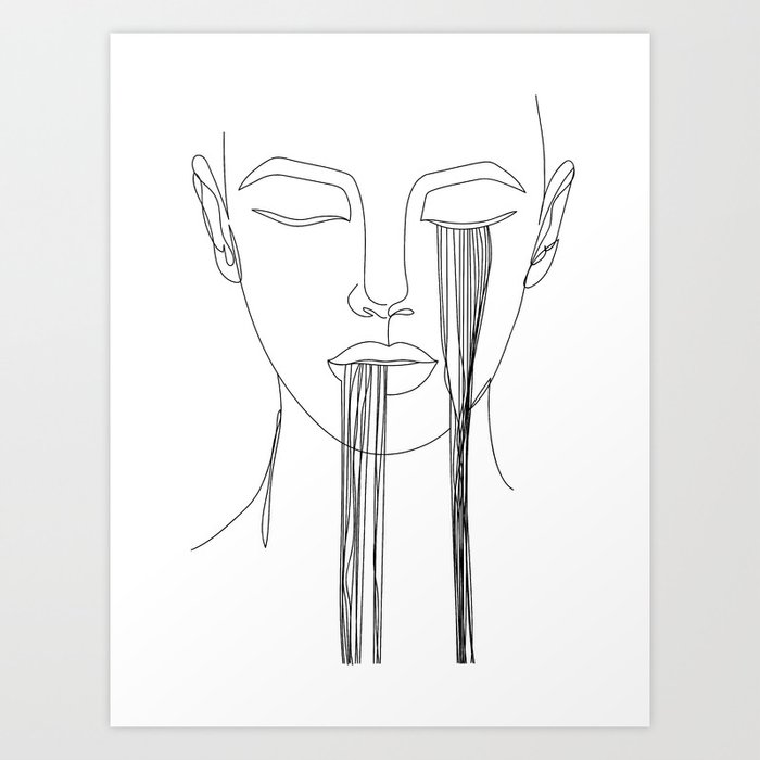 Abstract Girl Face Drawing In Lines Art Print By Valleriaart