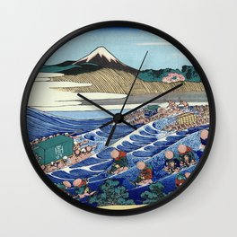 Hokusai -36 views of the Fuji 45 The Fuji from Kanaya on the Tokaido Wall Clock | Woodblock, Drawing, Japan, Kanaya, Gakyojin, Ukiyo E, Nippon, Landscape, Katsushika, Japonisme 