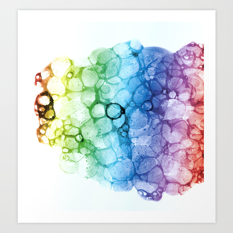 Watercolor Rainbow Abstract Bubble Splashing Paint Isolated On
