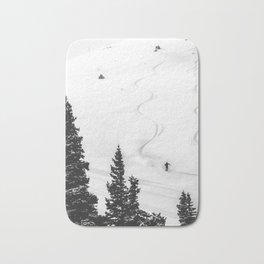 Backcountry Skier // Fresh Powder Snow Mountain Ski Landscape Black and White Photography Vibes Badematte | Black And White B W, Alpine Slopes Tree, College Dorm Room, Vibe Vibes Only Bed, Decor Design Vail, Deer Valley Resort, Vail Lift Lifts Mt, Mammoth Snowboarding, Picture Vintage Back, Ski Skier Skiing 