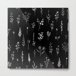 Black wildflowers Metal Print | Girl, Wildflowers, Minimal, Ink Pen, Digital, Black, Line Art, Spring, Lineart, Female 