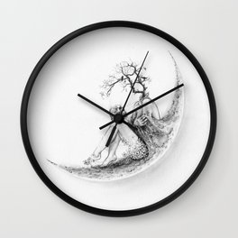 Fade Wall Clock | Woman, Fade, Graphite, Skull, Illustration, Surrealism, Halloween, Nature, Black And White, Chalk Charcoal 