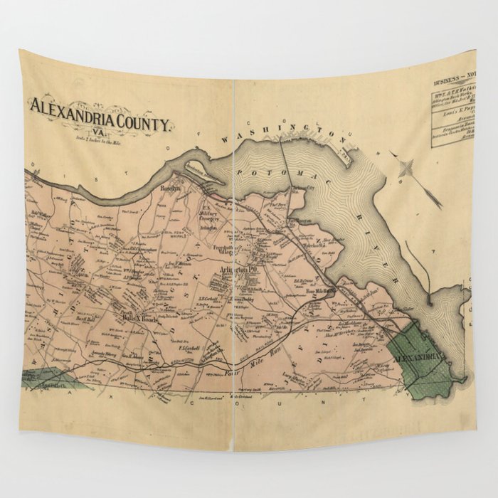 Vintage Map of Alexandria County Virginia (1878) Wall Tapestry by 