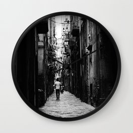 Narrow Street in Naples, Italy Wall Clock | Black And White, Napoli, City, Street In Italy, Photo, Narrow, Digital, Italy, Italianstreets, Naples 