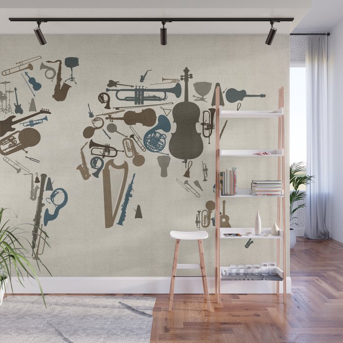 Musical Instruments Map of the World Wall Mural by artPause Michael Tompsett Society6