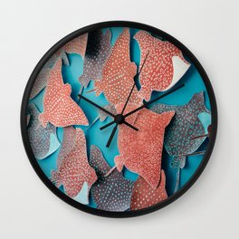 Stingray Swarm Wall Clock | Swarm, Printmaking, Photo, Paper, Relief, Art, Stingray, Woodblock, Underwater, 3D 