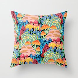 Fungi World (Mushroom world) - BKBG Throw Pillow | Pattern, Blossom, Bright, Acrylic, Colorful, Jungle, Pop Art, Watercolor, Floral, Fungi 