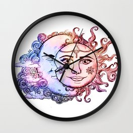 colored Sun and Moon Wall Clock | Moon, Other, Sun, Digital, Boho, Cosmic, Solar, Hipster, Gypsy, Drawing 