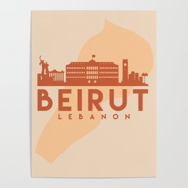 BEIRUT LEBANON CITY MAP SKYLINE EARTH TONES Poster