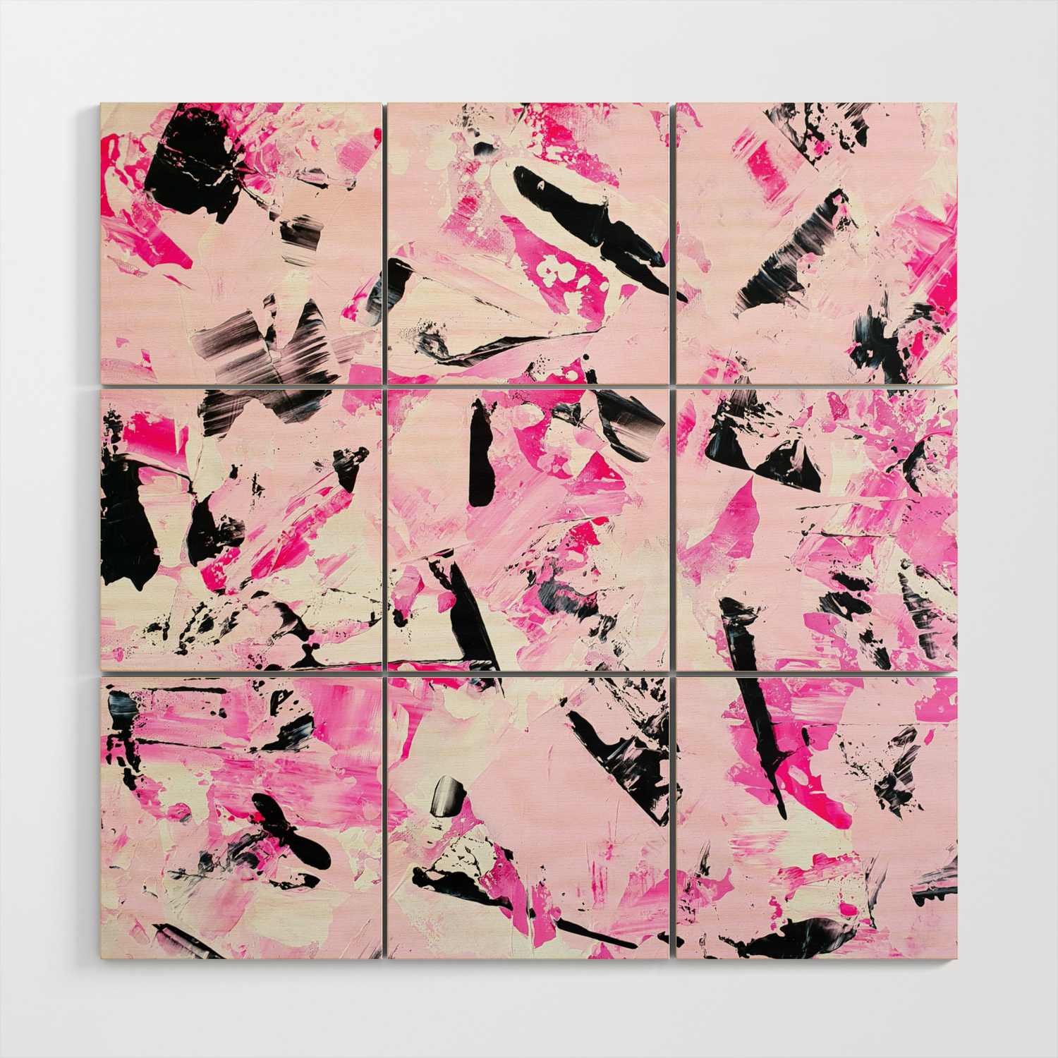 Pink Black Abstract Brushstrokes Cherry Blossom Acrylic Painting