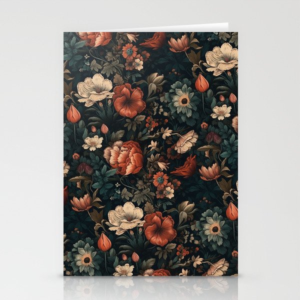 Vintage Beautiful Flowers, Nature Art, Dark Plant Collage - Stationery Cards by Public Artography |