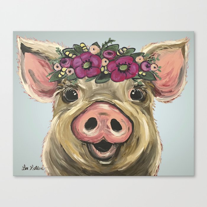 Pig Painting Flower Crown Pig Cute Farm Animal Canvas Print By
