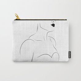 Feminine Female Figure Line Drawing (WHITE, 5 of 6) Bold Lips, Toned Upper Body Bone Structure Carry-All Pouch