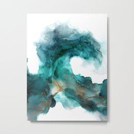 Wild Wave - alcohol ink painting, abstract wave, fluid art, teal, gold colored accents Metal Print | Abstractwave, Tealwatercolor, Tealwaveart, Alcoholink, Waterart, Painting, Fluidpaintwater, Abstractwater, Waveart, Tealgreen 