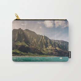 Na Pali Coast Kauai Hawaii Printable Wall Art | Tropical Beach Nature Ocean Coastal Travel Photography Print Carry-All Pouch | Digital, Sail, Color, Napali, Paradise, Sky, Nature, Clouds, Wildlife, Cliffs 