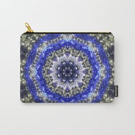 Happy Blues - blue and white kaleidoscope from lighted trees 1430 Carry-All Pouch | Symmetry, Royalblue, Ledlights, Digitalmanipulation, Digital, Abstractpattern, Pattern, Mandala, Color, Blueandwhitepattern 