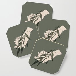 Eucalyptus Hand Minimal | Alex Gold Studios Coaster | Muted, Hand, Sage, Onecolor, Curated, Nature, Pretty, Garden, Earthy, Cute 