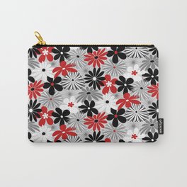 Funky Flowers in Red, Gray, Black and White Carry-All Pouch