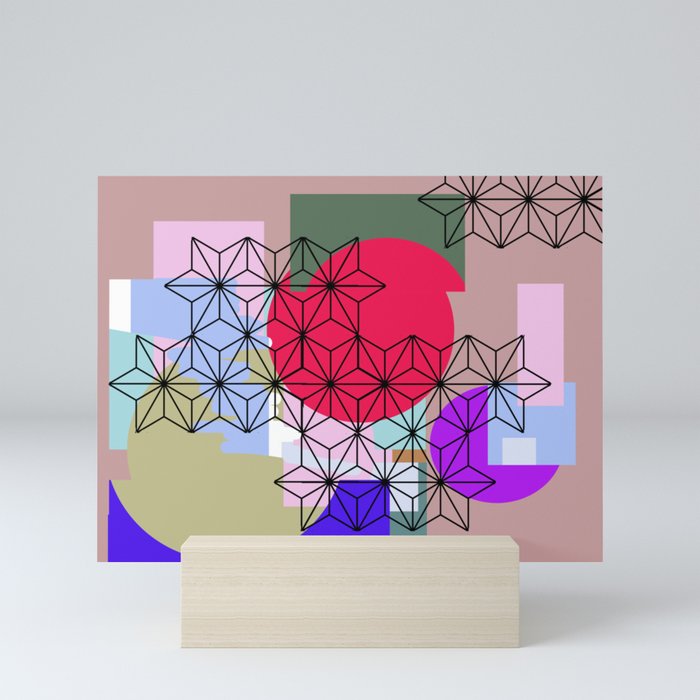Japanese Star Asanoha Color Block Abstract Design Mini Art Print