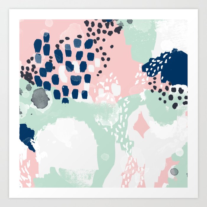 Ostara Minimal Abstract Painting Trendy Navy Mint And Pink