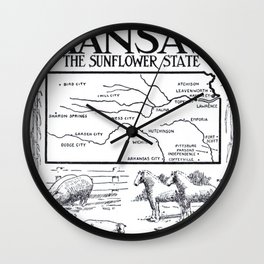 Vintage Illustrative Map of Kansas (1912) Wall Clock