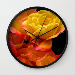 Rose 276 Wall Clock | Colorfulfloral, Botanical, Rosebush, Brightcolors, Orangeroses, Yellowroses, Dramaticfloral, Flowers, Floral, Digital 