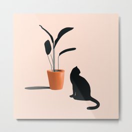 Indoor plant with cat Metal Print | Graphicdesign, Indoorplant, Plantprints, Plant, Cute, Minimalist, Houseplant, Leaf, Relax, Simple 