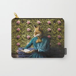 Fiona Fox reading in the garden Carry-All Pouch | Flowers, Fox, Garden, Books, Collage, Blue, Family Friends Bff, Vintage, Apparel, Digital 