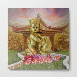 Baby Krishna mit Buttertopf Metal Print | Babygott, Hinduismus, Dekorativ, Graphicdesign, Krishna, Reinheit, Indien, Mythologie, Buttertopf, Avatar 