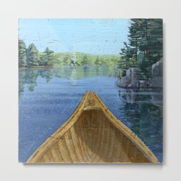canoe bow Metal Print | Vintage, Philartguy, Folkart, Naive, Lake, Fishing, Nature, Painting, Portaging, Algonquin 
