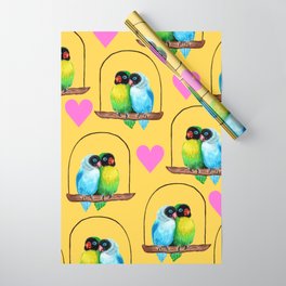 Cute Lovebirds Watercolor Painting Wrapping Paper