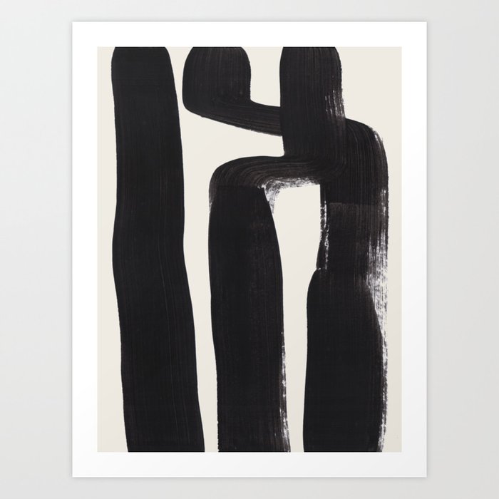 Mid Century Modern Minimalist Abstract Art Brush Strokes Black