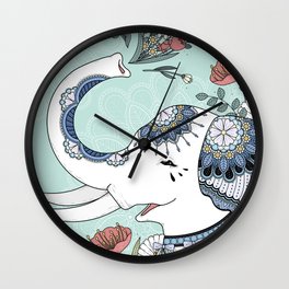 Beautiful white elephant coloring page with floral Wall Clock | Minimalist, Floral, Mid Century Modern, Flower, Boho, Moderm, Botanical, Lines, Watercolor, Vintage 