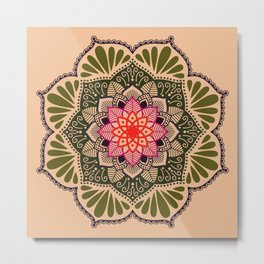 Boho Mandala Metal Print | Leaves, Graphicdesign, Vibrant, Digital, Mandala, Floral, Botanical, Pink, Green, Spiritual 