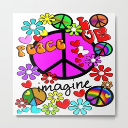 Imagine Peace Sybols Retro Style Metal Print | Imagine, 70Stheme, Flowerpower, Graphicdesign, Peace, Vintagepeacesigns, Retropeacesigns, Modflowers, 1970Sthene, Vintage 