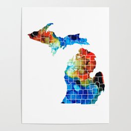 Michigan State Map - Counties by Sharon Cummings Poster