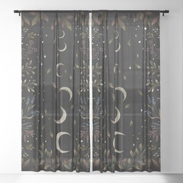 Crescent Moon Garden Sheer Curtain | Midnight, Wicca, Fallingleaves, Botanical, Moon, Moonshine, Bohemian, Magical, Moonlit, Olivegreen 