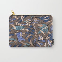 Blue Gold Espresso Floral Leaves Pattern Carry-All Pouch | Artistic, Elegant, Chic, Leaves, Curated, Brown, Graphicdesign, Leaf, Floral, Artsy 