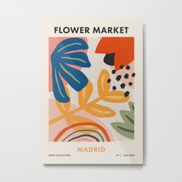 Flower Market Madrid, Abstract Retro Floral Print Metal Print | Playful, Curated, Vintage, Graphicdesign, Flowers, Kitchen Wall Art, Boho, Modern Art, Matisse Inspired, Colorful 