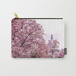US Capitol Amid Cherry Blossoms II Carry-All Pouch | Cherryblossoms, Congress, Freedom, Uscapitol, Digital, Pink, Monumentalcomic, Spring, Washingtondc, Digital Manipulation 