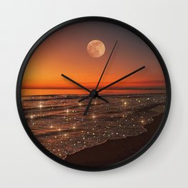 Believe in your dreams Wall Clock | Planet, Sparkle, Curated, Collage, Landscape, Creative, Ocean, Glitters, Sparkles, Waves 