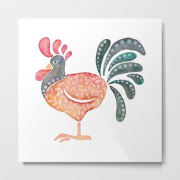 Portuguese Rooster Metal Print | Acrilic, Painting, Roosters, Illustration, Cocks, Portugal, Vitali, Animal, Pattern, Watercolor 